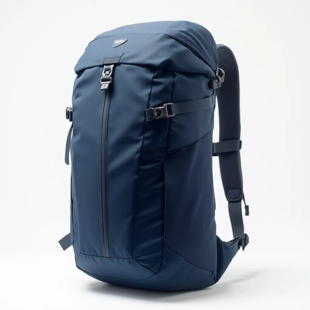 Alpine Weekender 45L pack in midnight navy blue with side-zip access visible and padded hip belt clearly shown